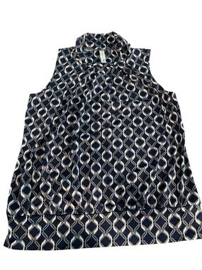 Perseption Navy & White Geometric Mock Neck Tank